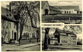 Postkarte mit 3 Schulgebäuden